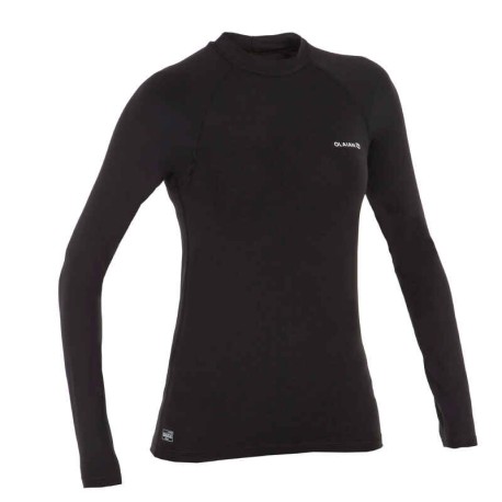 Playera de surf anti-UV de manga larga negra para mujer