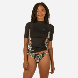 Playera Anti-UV Surf Top 500 Parrot Mujer Negro Floral Manga Corta