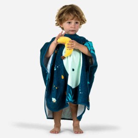 Poncho para baño de mono de algodón azul oscuro para bebés