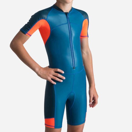Traje de baño de natación tipo short azul con rojo para niños 100 Kloupi