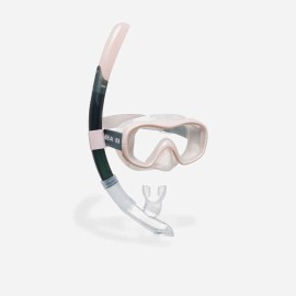 Kit de snorkel con máscara y tubo de snorkel rosa con gris para adulto 100