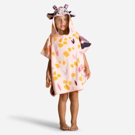 Poncho de natación de algodón blanco con rosa con jirafa para bebé