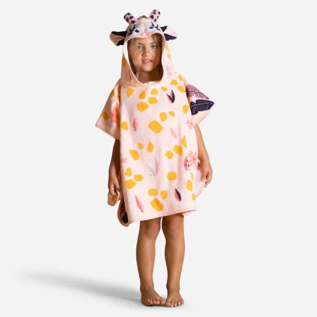 Poncho de natación de algodón blanco con rosa con jirafa para bebé
