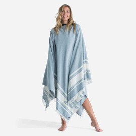 Toalla de playa/poncho gris con azul de 190 x 190 cm