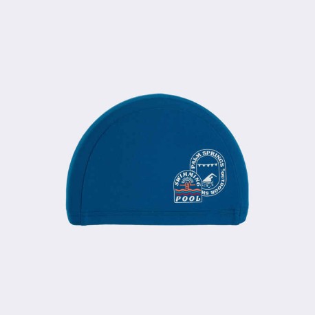 Gorra de natación de punto tejido con estampado azul en talla CH