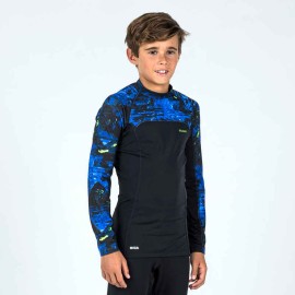 Playera de surf anti-UV de manga larga negra para niños 500 Vortex