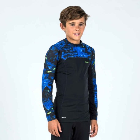 Playera de surf anti-UV de manga larga negra para niños 500 Vortex
