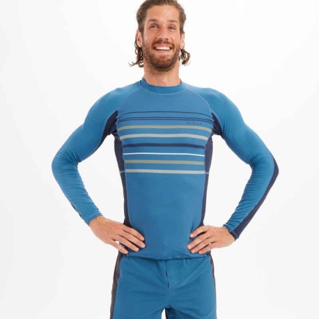 Playera Anti-UV 500 Hombre Azul Rayas Manga Larga