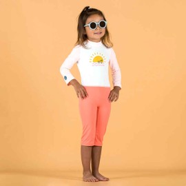 Traje de natación anti-UV de manga larga rosa con estampado para bebés/niños