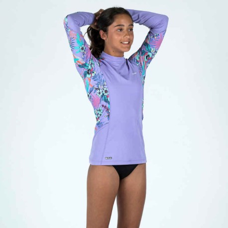 Playera anti-UV de manga larga morada para niños 500