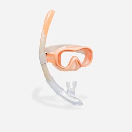Kit de buceo con máscara y tubo de snorkel con válvula durazno para niños 100