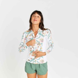Playera Anti-UV Surf Top 500 Belly Mujer Blanco Manga Corta