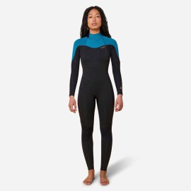 Traje Surf 500 Mujer 4/3 Negro Verde Cierre Dorsal