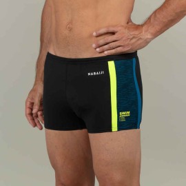 Traje de baño de natación tipo bóxer negro, amarillo y azul Yoko